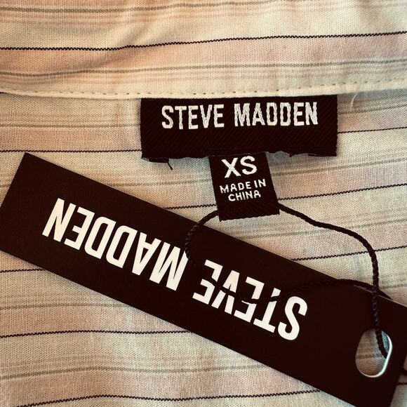 Steve Madden Pink Striped Crop Top XS Button Down Shirt Oversized Boxy $64 NEW - Picture 7 of 7